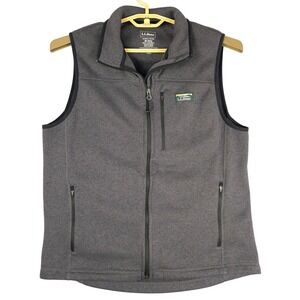 LLBean Mens Fleece Vest M REG Gray Full Zip Pockets Outerwear‎ Layer